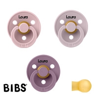 BIBS Colour Schnuller mit Namen, Mauve, Dusky Lilac, Pink Plum, runde Latex Größe 2,  (3er Pack)